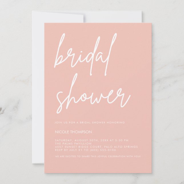 Convite Chic Blush Peach Modern Bridal Shower Invitation  (Frente)