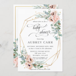 Convite Chic Blush Poppy Chá de fraldas Floral Geométrico 