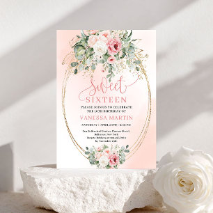 Convite Chic Blush Rosado Dourado Brilho 16º Aniversário