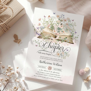 Convite Chic Blush Wildflower Book Novo Chá de fraldas de 
