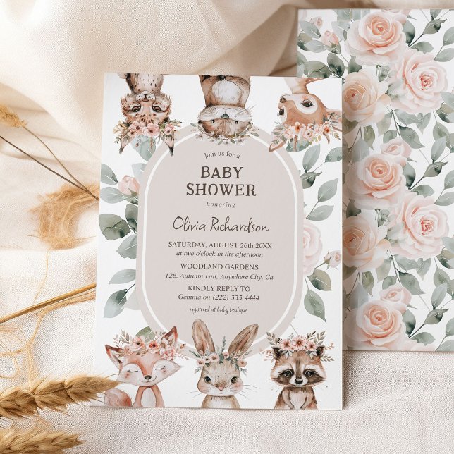 Convite Chic Boho Animais da Floresta Chá de Bebê (Criador carregado)