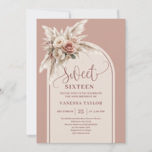 Convite Chic Boho Arco Rosa Poeirento Pampas Floral Sweet