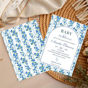 Convite Chic Boho Azul Menino Flor Silvestre Chuveiro de B