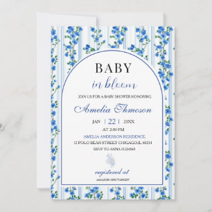 Convite Chic Boho Azul Menino Flor Silvestre Shower de Beb