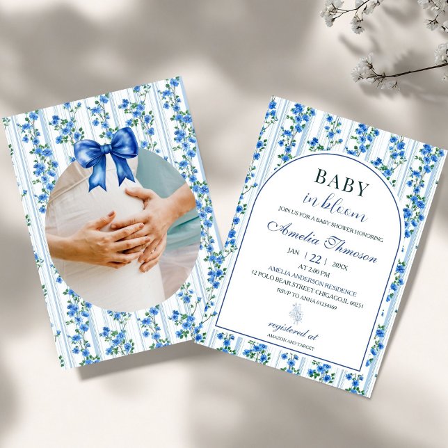 Convite Chic Boho Blue Wildflower Boy floral Baby Shower (Criador carregado)