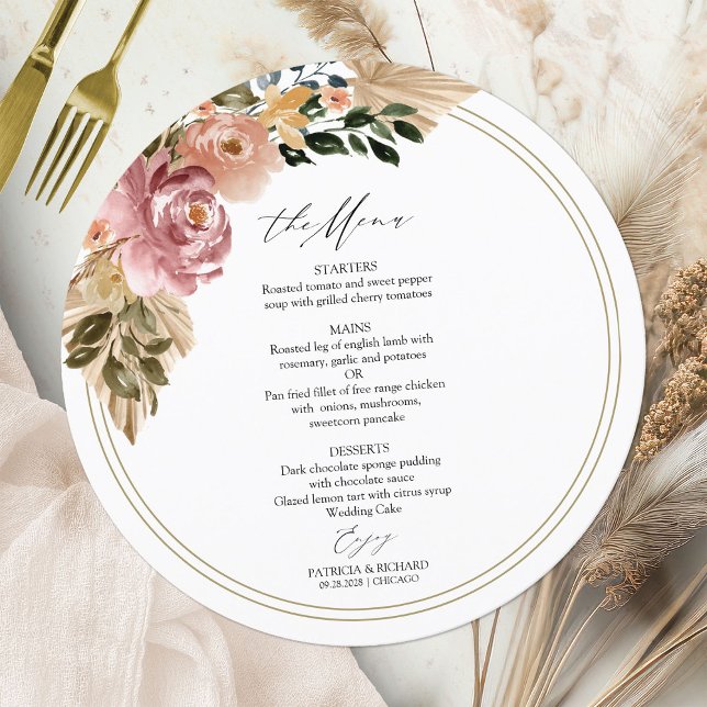 Convite Chic Boho - Carteira de Menu de Casamento em Círcu (Criador carregado)
