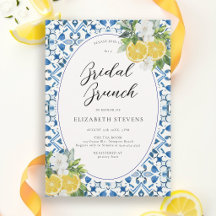 Chic Boho Cítrico Azulejo Italiano Chá de Noiva