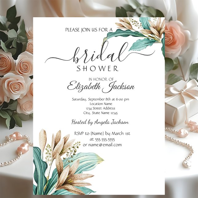Convite Chic Boho Flores Folhas Chá de Bebê (Criador carregado)