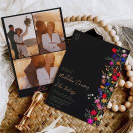 Convite Chic Boho Flores Selvagens Brilhantes 3 fotos casa