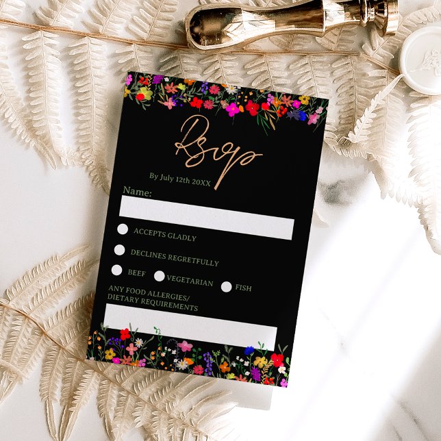 Convite Chic boho flores silvestres brilhantes rsvp (Criador carregado)