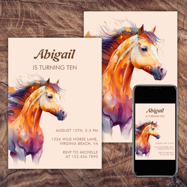 Convite Chic Boho Horse Beige Brown Pony Festa de aniversá (Chic Boho Horse Beige Brown Pony Birthday Party Invitation)