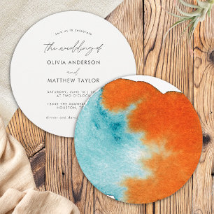 Convite Chic Boho Laranja Queimada Arte Casamento Aquarela