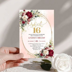 Convite Chic Boho Marsala Dourado Floral Sweet Six