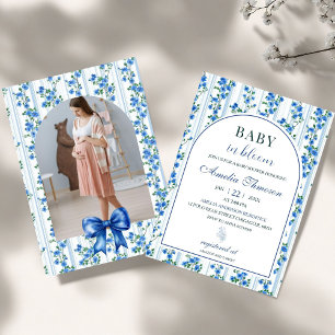 Convite Chic Boho Menino Flor de Campo Azul Chuveiro de Be