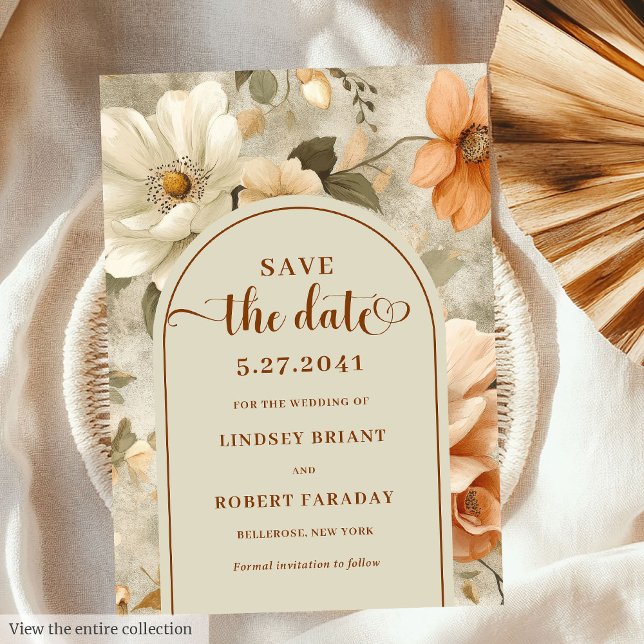 Convite Chic Boho Neutro Bege Oliva Floral Salve a Data (Chic Boho Neutral Beige Olive Floral Save Date)