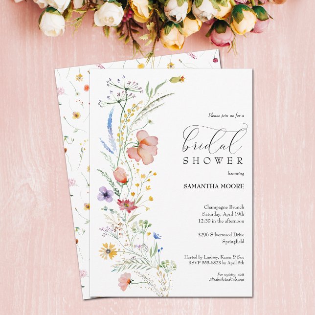 Convite Chic Boho Wildflower Chá de panela (Chic Boho Wildflower Bridal Shower Invitations - PRINTED and/or INSTANT DOWNLOAD)