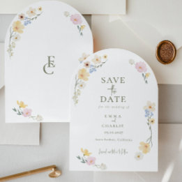 Convite Chic Boho Wildflowers Wedding Save the Date