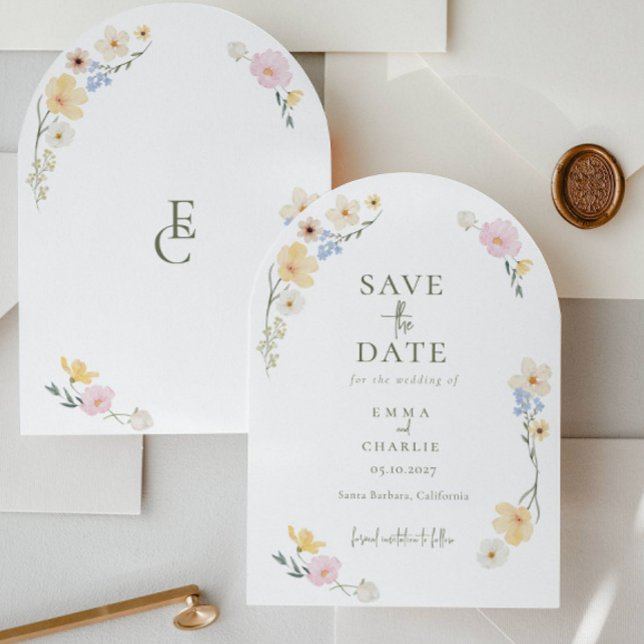 Convite  Chic Boho Wildflowers Wedding Save the Date (Criador carregado)