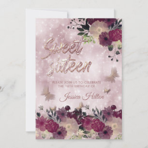 Convite Chic bokeh Butterfly floresce doce dezesseis