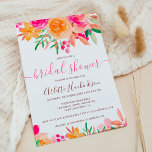 Convite Chic Bold queda chá de panela de aquarela floral<br><div class="desc">Chá de panela gráfico floral de cor-de-água moderno,  de cor-de-rosa clara,  cor de pêssego,  cor de rosa e verde,  buquê e letra elegante de script.</div>