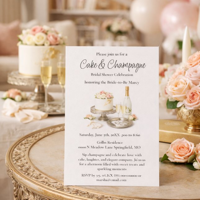 Convite Chic Bolo e Champanhe Bridal Shower (Criador carregado)
