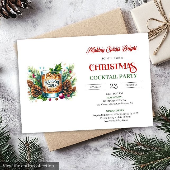 Convite Chic bourbon printable holiday cocktails party (Chic bourbon printable holiday cocktails party Invitation)