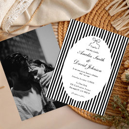 Convite Chic Bow Minimalista Listra Preto Branco Casamento