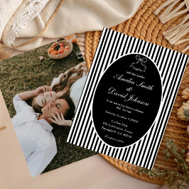 Convite Chic Bow Minimalista Listra Preto Branco Casamento