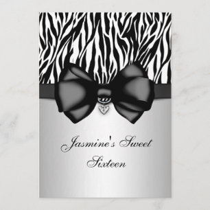 Convite Chic Bowed Zebra Print 5 x 7 convidado [Prata]