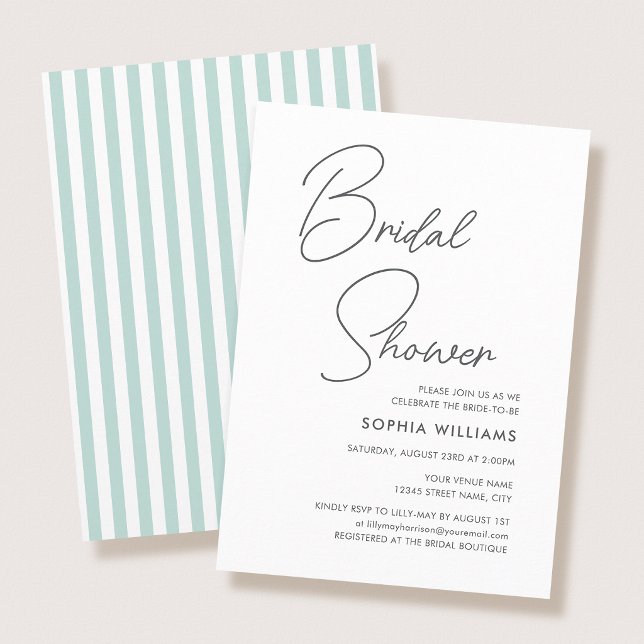 Convite Chic Bridal Shower Modern Script Teal Stripes (Criador carregado)