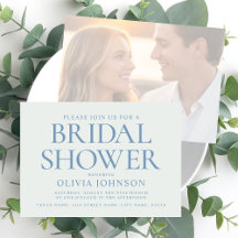 Chic Bridal Shower Photo Typography Pale Blue