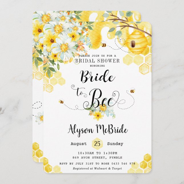 Convite Chic Bride para Chá de panela Floral Amarelo de Be (Frente/Verso)