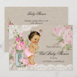 Convite Chic Brincadeira de Bebê Floral em Renda Muito Des
