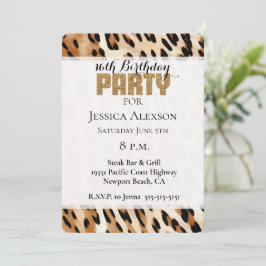 Convite Chic Brown Cream Leopard Dourado Festa Gliter