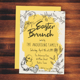 Convite Chic Brunch Amarelo de Páscoa