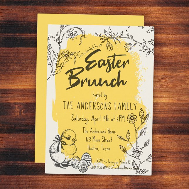 Convite Chic Brunch Amarelo de Páscoa (Chic Yellow Easter Brunch Invitation
)