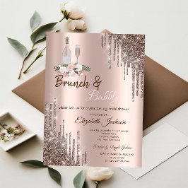 Convite Chic Brunch com Drips de Ouro Rosa & Bubbly Chá de