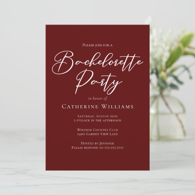 Convite Chic Burgundy Bachelorette Party (Em pé/Frente)