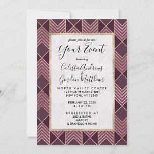 Convite Chic Burgundy Dourada Arrohead Chevron Geométrico