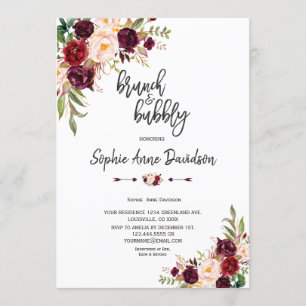 Convite Chic Burgundy - Manuscrito Floral Brunch e Bubble