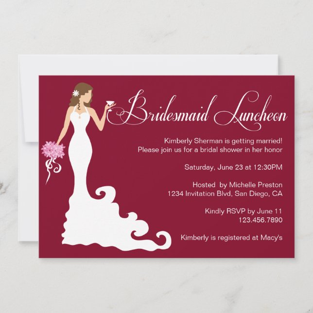 Convite Chic Burgundy Posh Bridesmaid Luncheon (Frente)