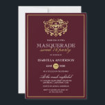 Convite Chic Burgundy Red & Dourado Mascarada Doce 16 Part<br><div class="desc">Chic Burgundy Red & Dourado Mascarada Doce 16 Convites de festas. Apresentando uma máscara de folha de ouro falsa no topo contra um fundo vermelho burgundy. Perfeito para uma festa de aniversário 16 moderna,  mas elegante!</div>
