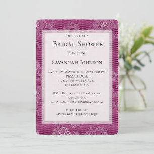 Convite Chic Burgundy Wine White Lace Chá de panela Floral