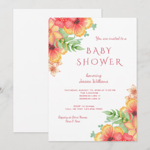 Convite Chic Canto Aquarela Flores Chá de Bebê