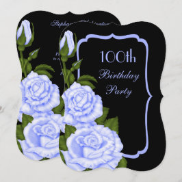 Convite Chic Canto Rosas Azuis 100º Aniversário