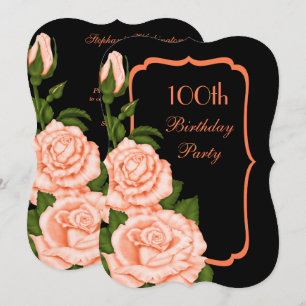 Convite Chic Canto Rosas Coral 100º Aniversário