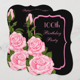 Convite Chic Canto Rosas Rosa Aniversário de 100 anos