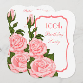 Convite Chic Canto Rosas Vermelhas Aniversário de 100 anos