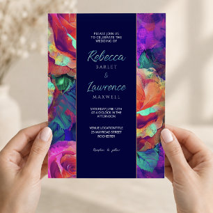 Convite Chic Casamento Floral Botânico Colorido