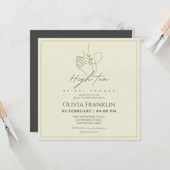 Convite Chic, chá de panela de festa de chá (Frente/Verso In Situ)